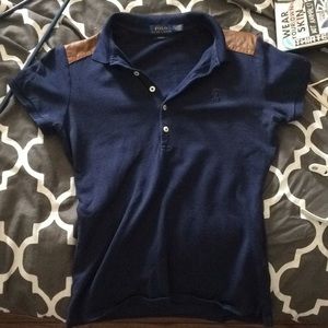 Women’s Slim Fit mesh short sleeve polo in navy.